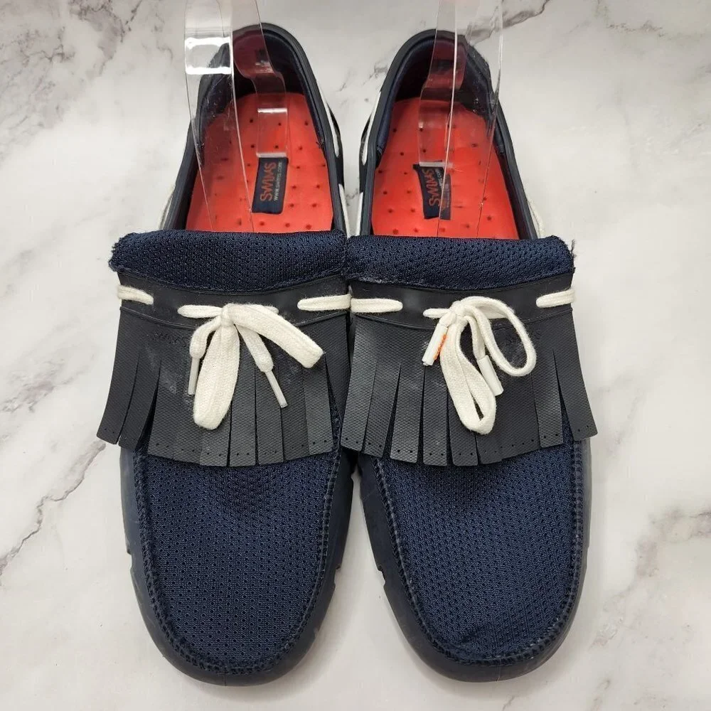 SWIMS Men's Lace Loafer Boat Shoes Navy Blue Mesh Trimmed Size 9